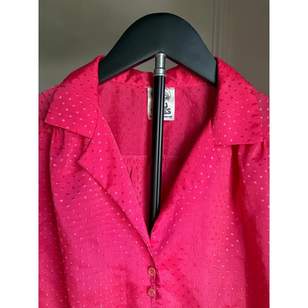 Vintage 1970s You Babes Pink Dagger Collar Prairie Disco Blouse Rare Tag - Picture 2 of 9
